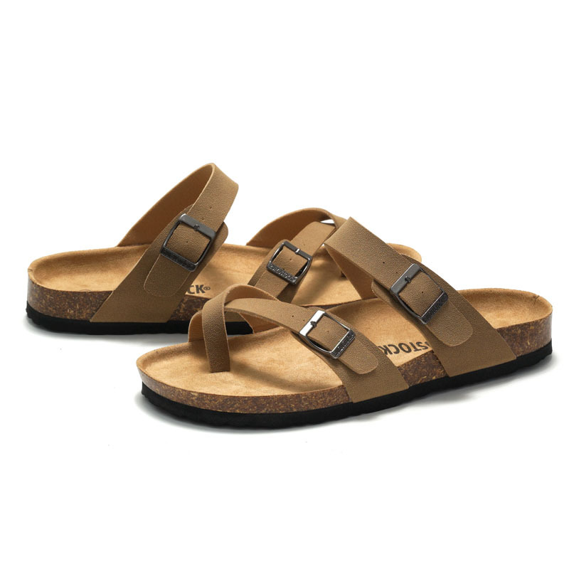Ruizu 2024 autumn and summer new women's cork slippers trendy men's sandals couple beach shoes cork outdoor wear_voghion.com