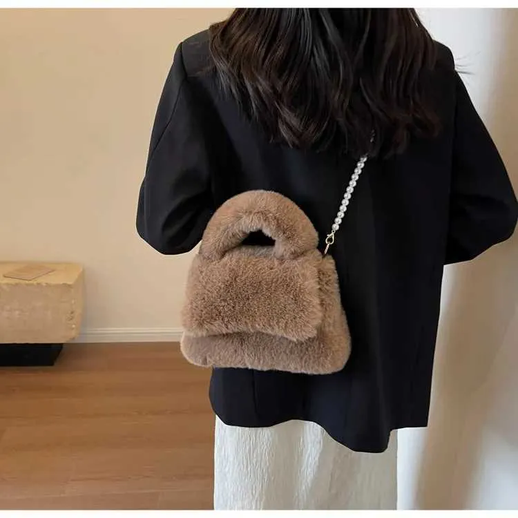 Borsa a mano in peluche donna borsa a tracolla morbida casual_voghion.com