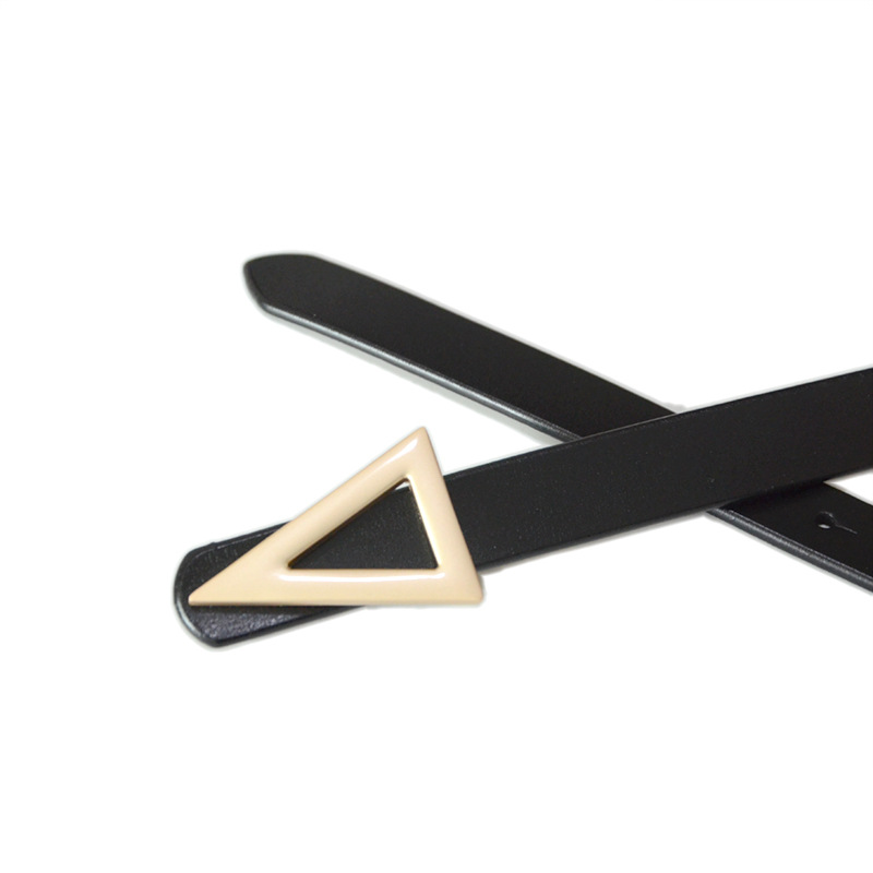 Ceinture polyvalente version coréenne pour femmes, ceinture décorative à boucle triangulaire en cuir de vache véritable, taille fine simple à boucle unique_voghion.com