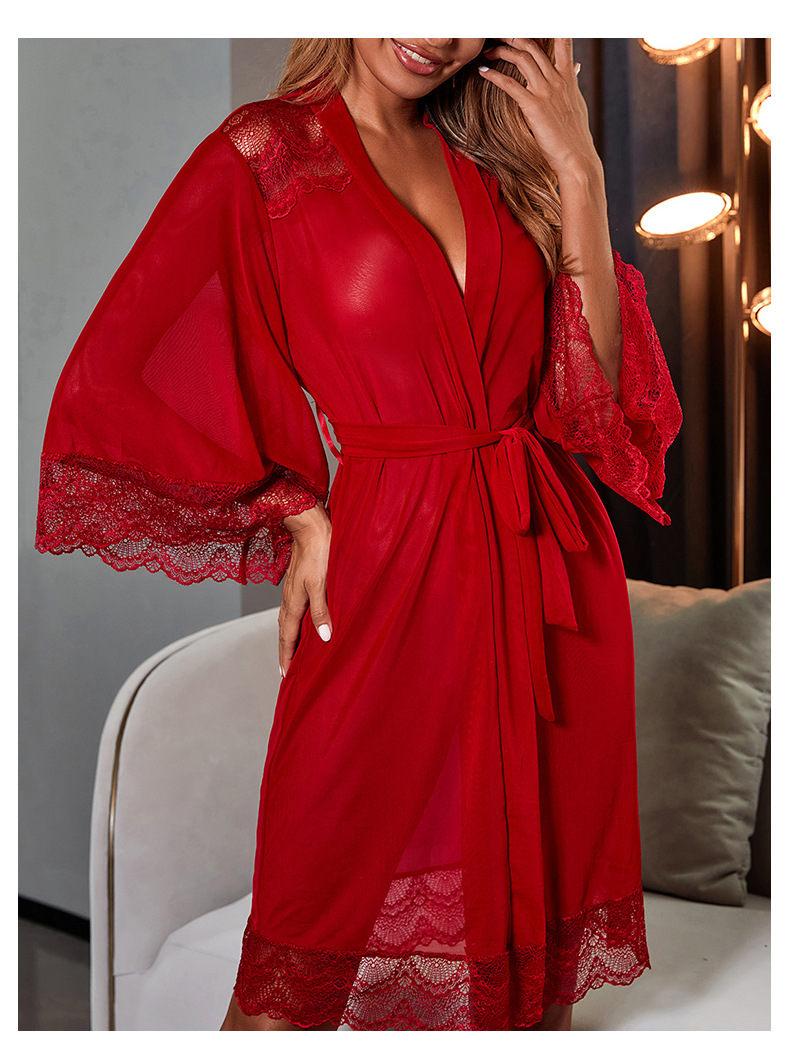 Vestaglia donna in mesh con pizzo trasparente camicia notte_voghion.com