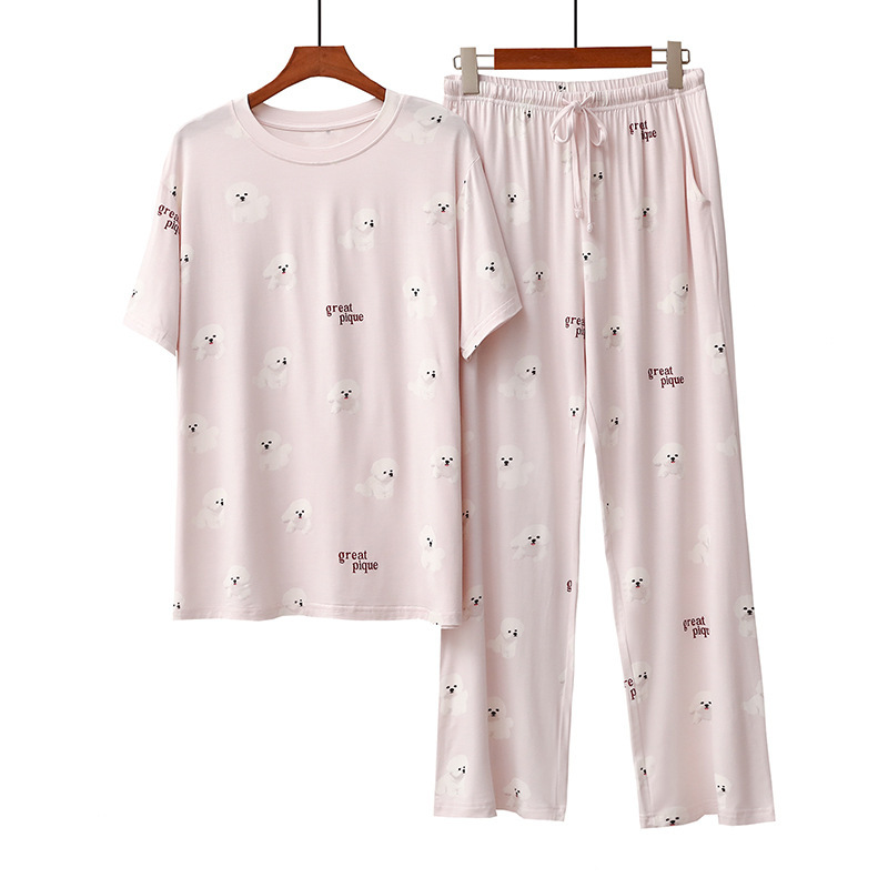 Abbigliamento da donna Modal Ice Cream Donna Cartone animato Pomerania Bichon Carino Stampa Pantaloni a maniche corte Abiti da casa larghi Pigiama_voghion.com