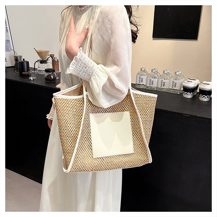 Große Geflochtene Strohtasche Für Damen Sommer Schultertasche_voghion.com