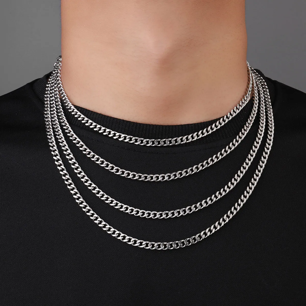 Catene in acciaio inossidabile 5mm 7mm 9mm Collane cubane di base Quattro maglie di rettifica laterali per accessori per la creazione di gioielli fai da te_voghion.com