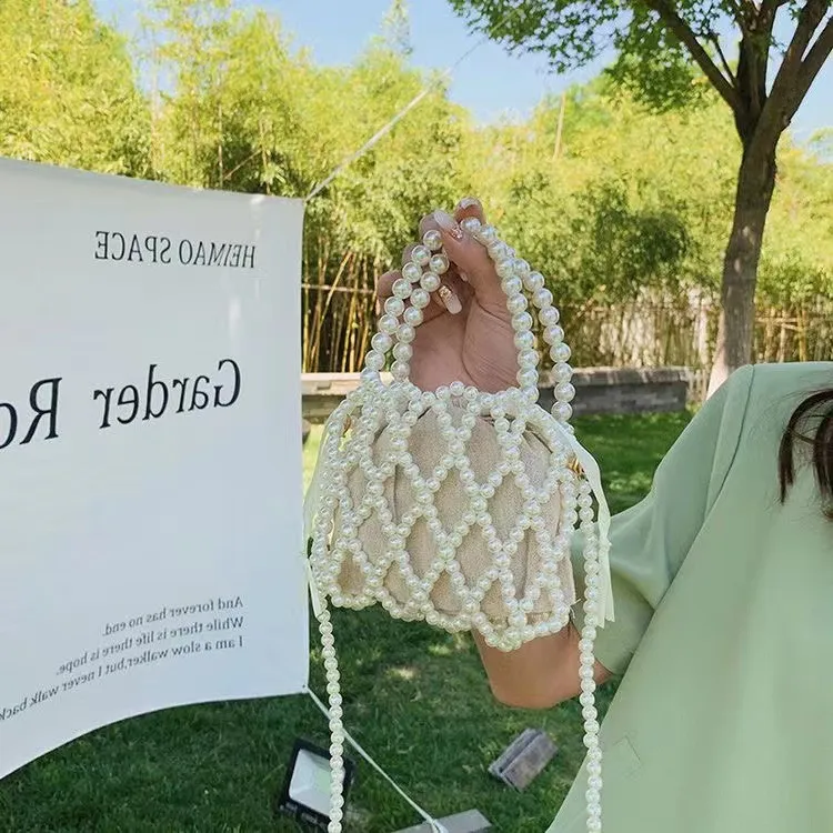 Yogodlns Mini borsa a secchiello da donna, borsa a tracolla intrecciata con perle, borsa a mano, portafoglio, borsa a tracolla da donna_voghion.com