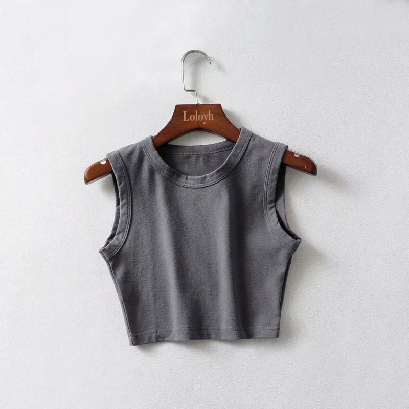 2024 Summer New Women's Top Cycling Cotton Solid Color Wide Edge Short Exposed Navel Vest_voghion.com