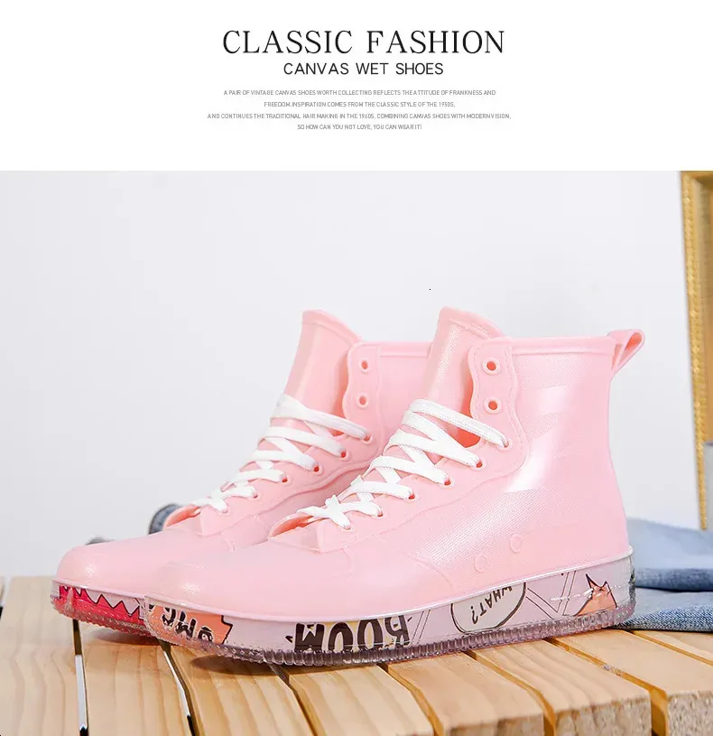 Bottes de pluie tendance pour hommes, couleur chair, anti-salissures, chaussures de travail, de pêche, en caoutchouc, imperméables et durables, baskets pour hommes 240621_voghion.com