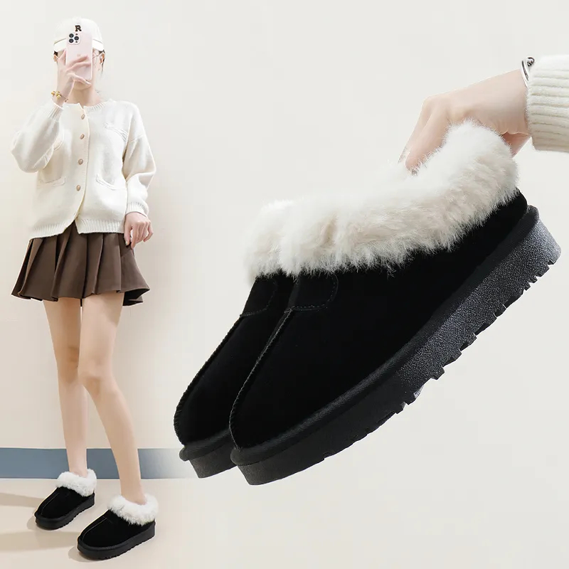 Kurze Schneestiefel Damen Winter One 2024 Neu Ein Hocker Faule Pelz Gepolsterte Baumwollschuhe_voghion.com
