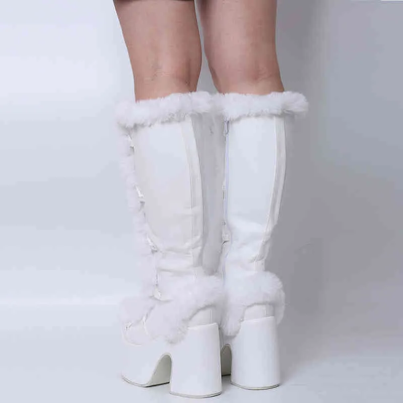 Lapolaka 2022 Fashion Waterproof Platform Heel Knee High Boots Lace Keep Warm The Winter Goth Punk Women Shoes T220915_voghion.com