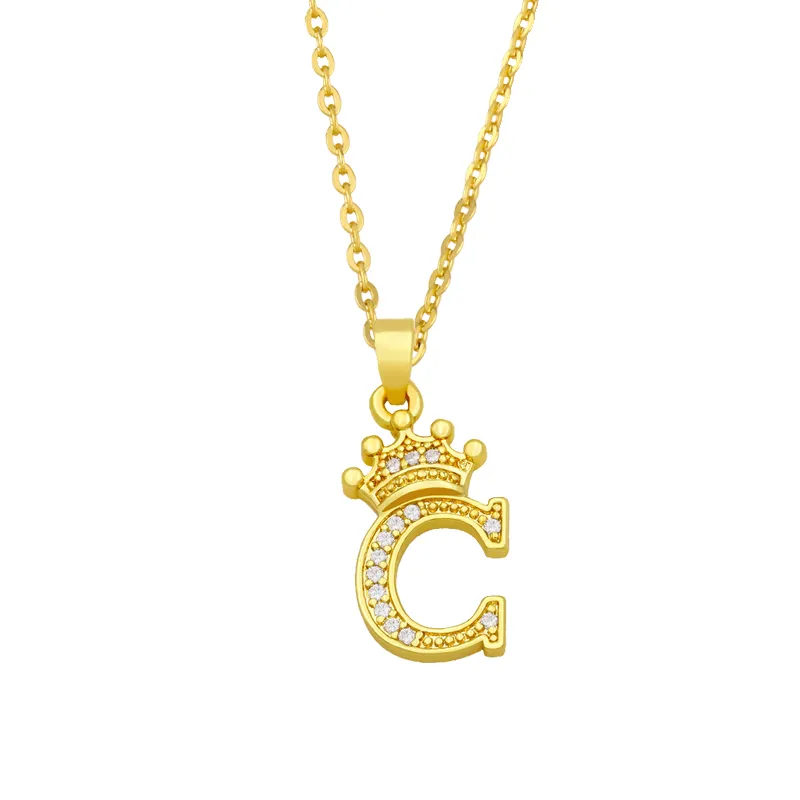 Anhänger Halsketten Mode Einfache Zirkon Krone 26 Englische Buchstaben Trendy Damen Halskette Für Mädchen Valentinstag Geschenk_voghion.com