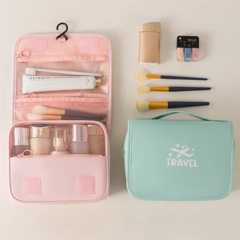 Trousse de maquillage portable de grande capacité avec crochet pour ranger les produits cosmétiques et les articles de toilette, idéale pour les voyages et les affaires._voghion.com