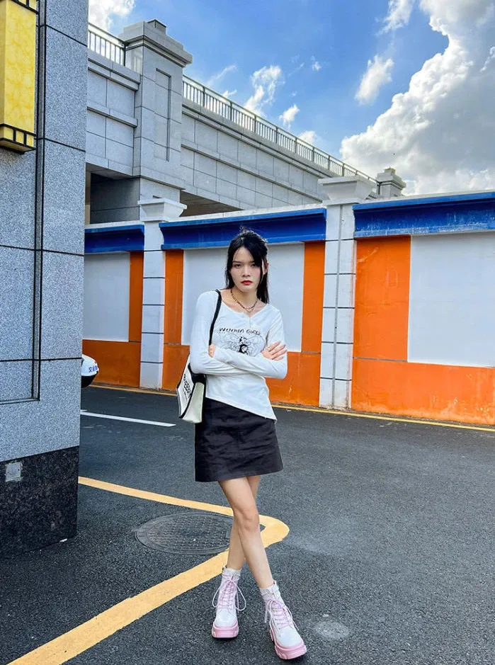 Bottines roses mignonnes pour femmes, bottines blanches de style punk, chaussures courtes kawaii pour femmes, combat, demi-saison, soldes, Pu_voghion.com