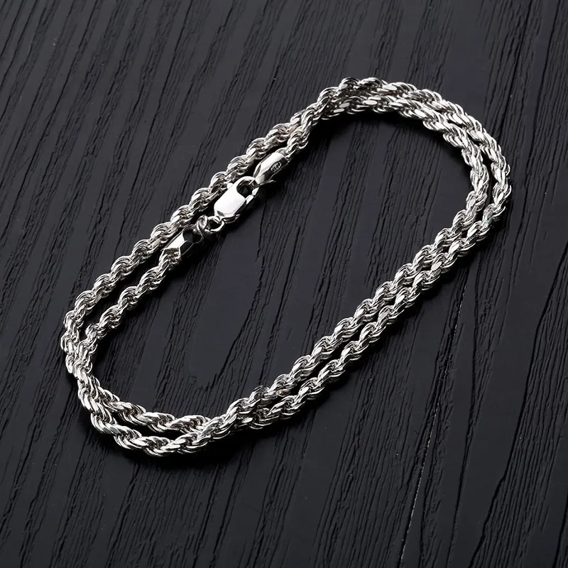 Collana in argento sterling placcato oro bianco Twist 3mm 18 "22" catena di corda Hip Hop Rapper gioielli regali per uomini e donne_voghion.com