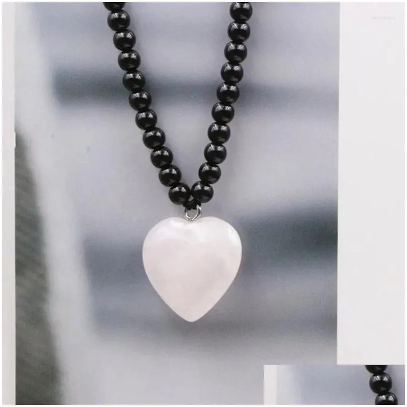 Pendant Necklaces Short Chain Heart Necklace Lapis Lazi Tiger Eyes Crystal Malachite Opal Aventurines Turquoises Stone_voghion.com