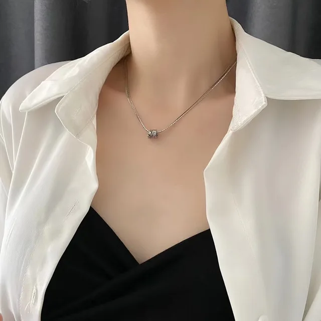 Collar de acero inoxidable de doble capa con circonitas transparentes para mujer, estilo Kpop, minimalista, con cadenas de clavícula, joyería de la suerte de moda 2024._voghion.com