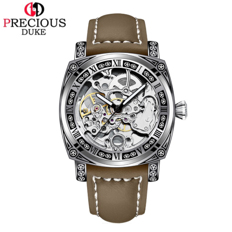 PRECIOUS British Brand Hollow Classic Business Men's Watch Stainless Steel Leather Strap_voghion.com