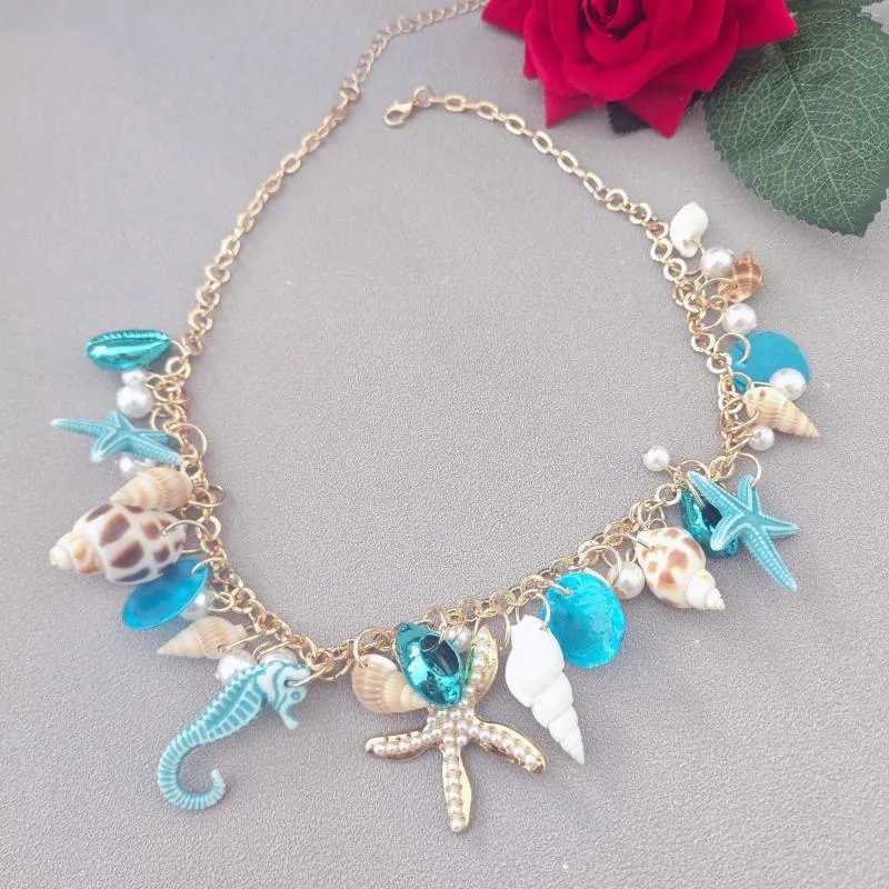 Colliers pendentifs étoile de mer hippocampe coquillage collier de perles coloré été plage vacances tendance femme accessoires bijoux_voghion.com