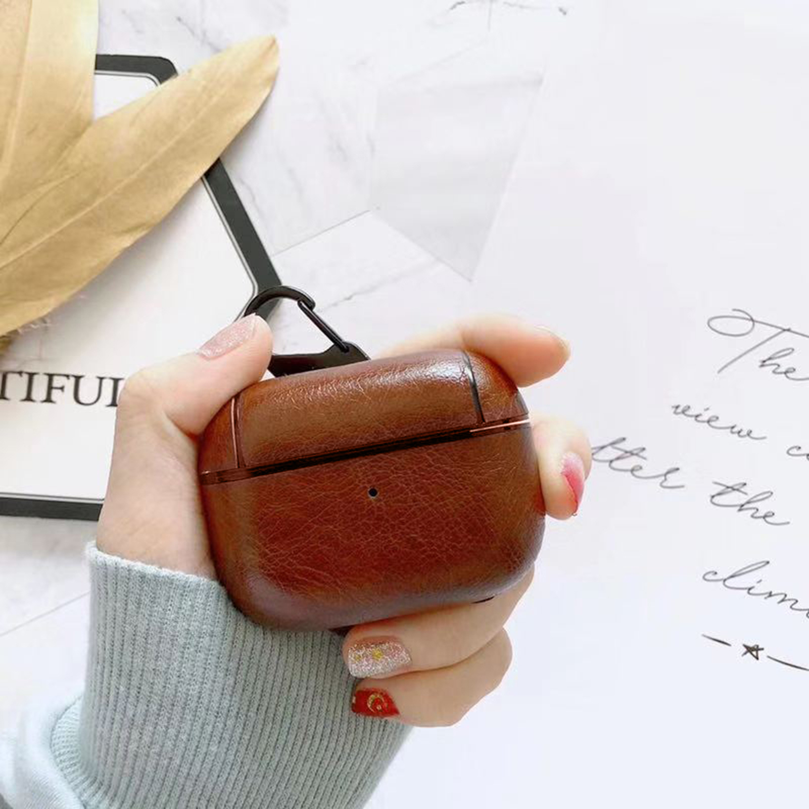 Hitech Protective Case Reserved Holes Faux Leather Bluetooth-compatible Earphone Box Cover with Hanging Hook for Pro 2_voghion.com