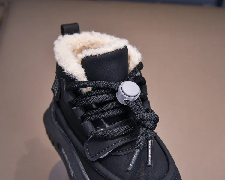 Toddler PU Leather Snow Children Thick Warm Boy's Cotton Anti-slip Girl Fur Boots For Cutefeet Kids Winter Plush Shoes_desvips.com