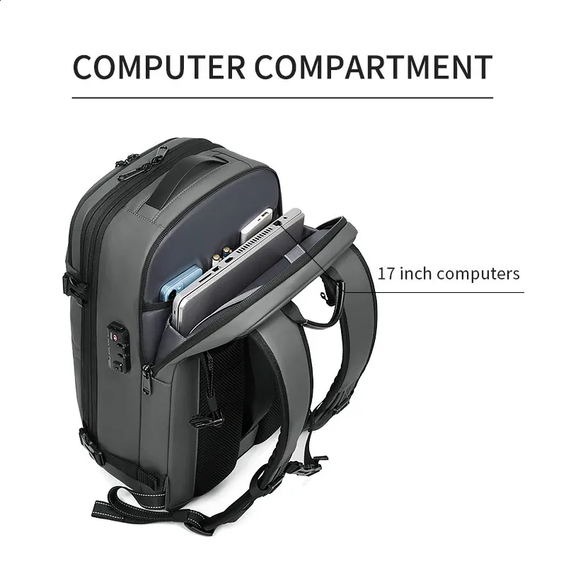 Sac à dos de voyage à compression sous vide pour hommes, sac à dos d'école de grande capacité pour ordinateur portable de 17 pouces, sac à dos de randonnée étendu 240729_voghion.com