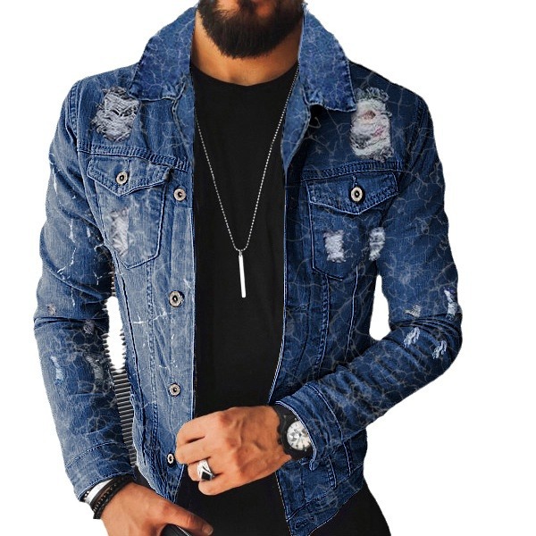 Vêtements pour hommes veste automne et hiver mode imprimé en détresse imprimé veste en jean hommes_voghion.com