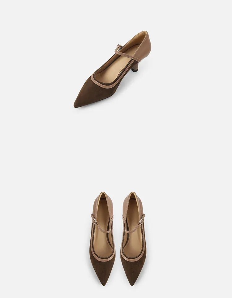 Primavera 2023 Scarpe con tacco a spillo, punta affilata, tacco sottile, in pelle scamosciata di pecora, da donna, con fibbia, fatte a mano, Bca9 S_voghion.com