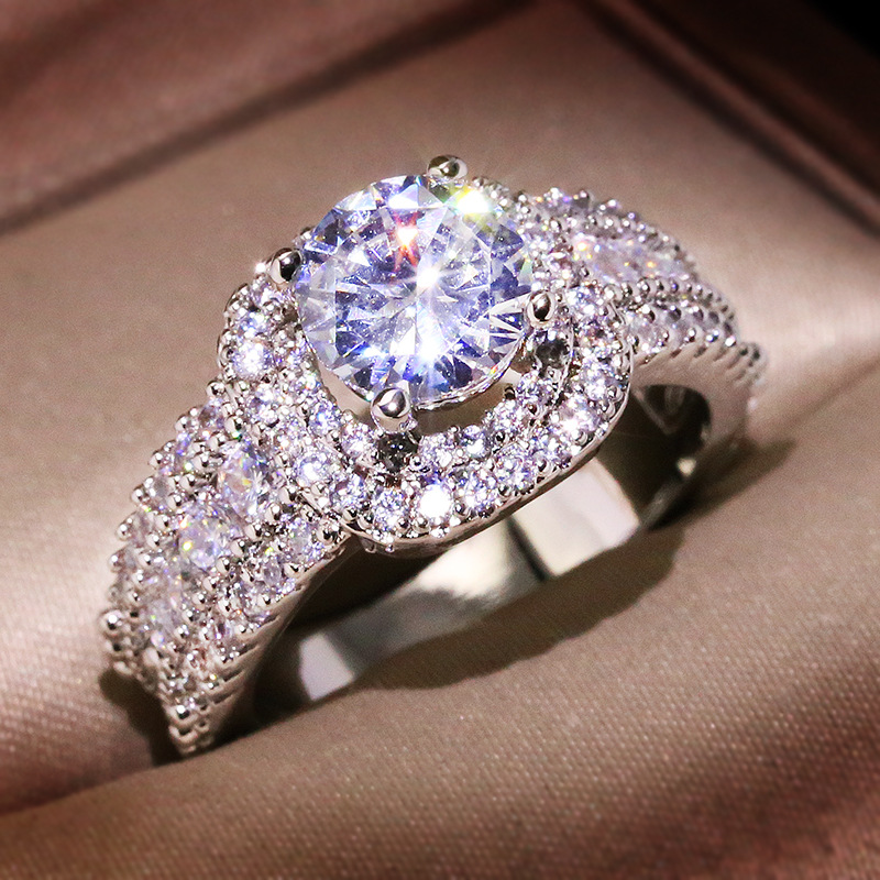 New Platinum-Plated Simulated Double Layer Super Shiny Zircon Ring For Women_voghion.com