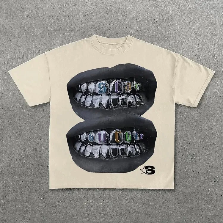 Loose Lip Print Graphic 100% Cotton T-Shirt Men Y2K Summer Short Sleeves Vintage Oversize Tshirt Streetwear Women Tops_voghion.com
