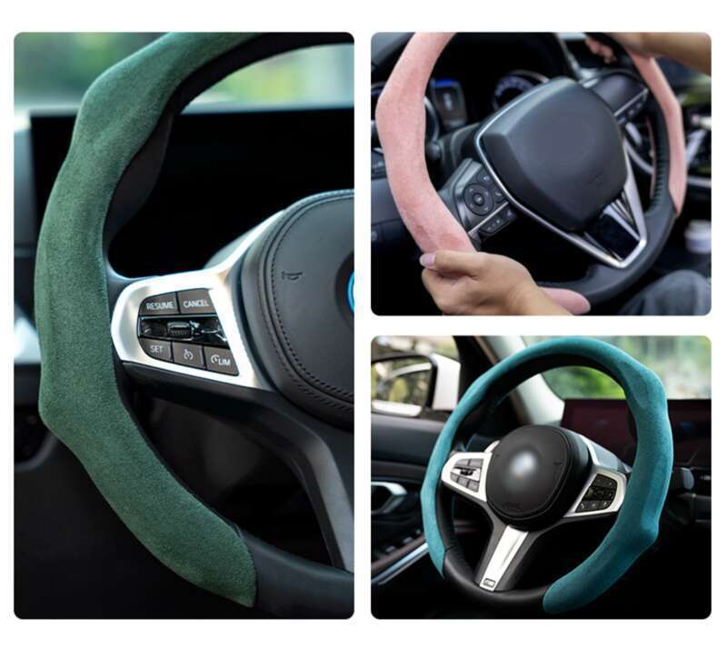 Husă volan auto pentru toate anotimpurile, protecție din piele întoarsă, plasă absorbantă de transpirație, roșie, rotundă, în formă de D, universală, pentru mâner_voghion.com