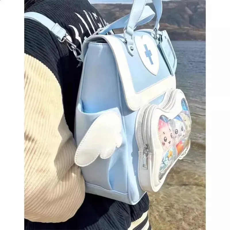 Y2k College Style Women's Backpack With Magnetic Buckle And Wings_voghion.com