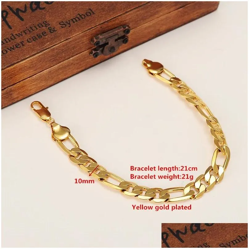 Pulseiras de ouro 21 cm Figaro Chain Link Trendy Mulheres Homens Jóias Atacado Casamento Presentes de noiva Partybangle Drop_voghion.com