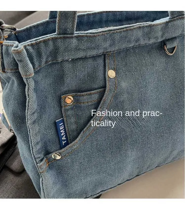 Borsa a tracolla in denim da donna grande borsa a spalla moda_voghion.com