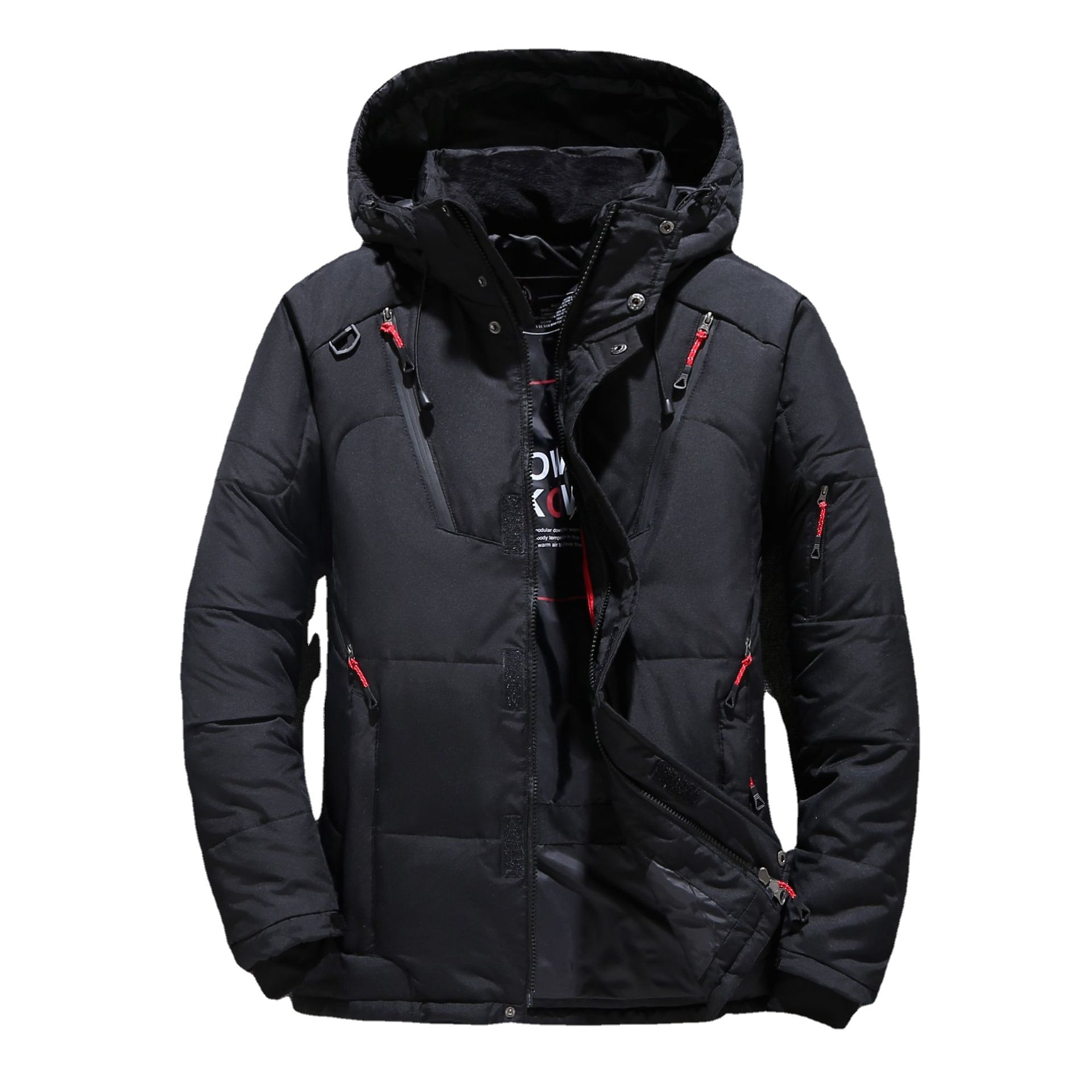 Veste d'hiver courte épaisse à capuche en duvet de canard blanc pour homme, ensemble d'extérieur multi-poches_voghion.com