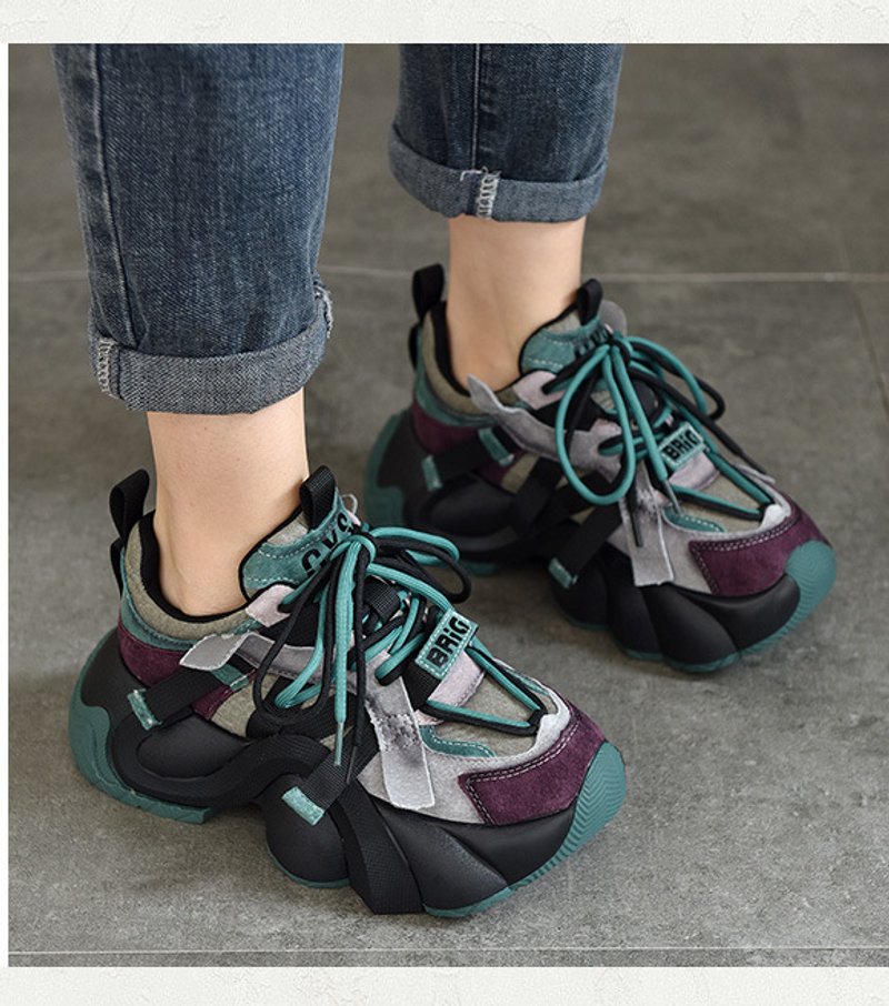 Chaussures de sport décontractées à semelle épaisse pour papa, en cuir véritable, polyvalentes, à lacets, basses, Design Sense, nouvelle collection printemps 2024_voghion.com