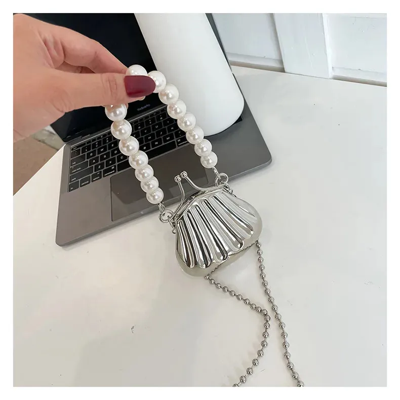 Borsa a mano con catena lunga in oro e argento con fiocco, da sera, da donna, con manico superiore in conchiglia, borse e borsette da festa per matrimonio 241212_voghion.com