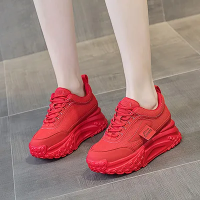 Zapatos deportivos de cuero genuino grueso con punta redonda y suela de bizcocho, transpirables, de malla y versátiles._voghion.com