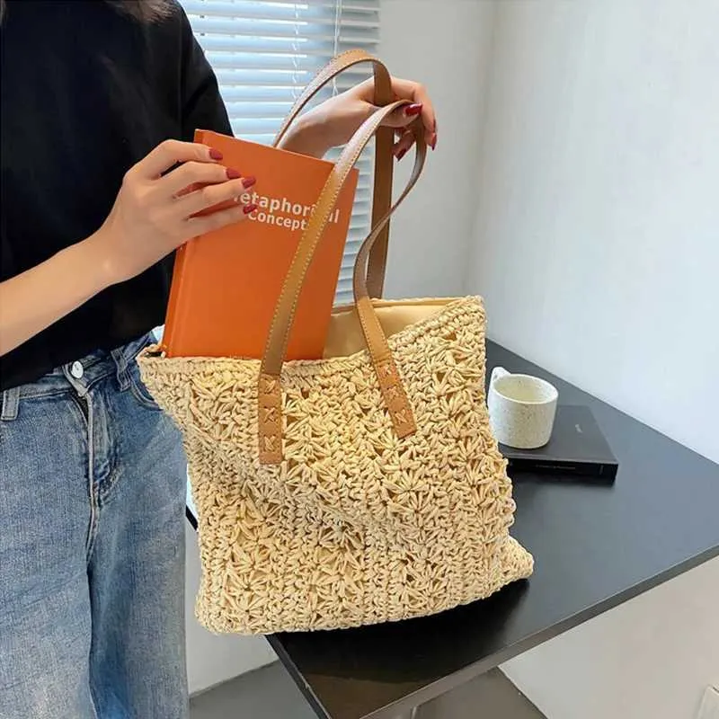 Fashion turf large capacity shoulder shopping bag womens vacation beach wallet Bohemian ragtan knitted handbag Y241011_voghion.com