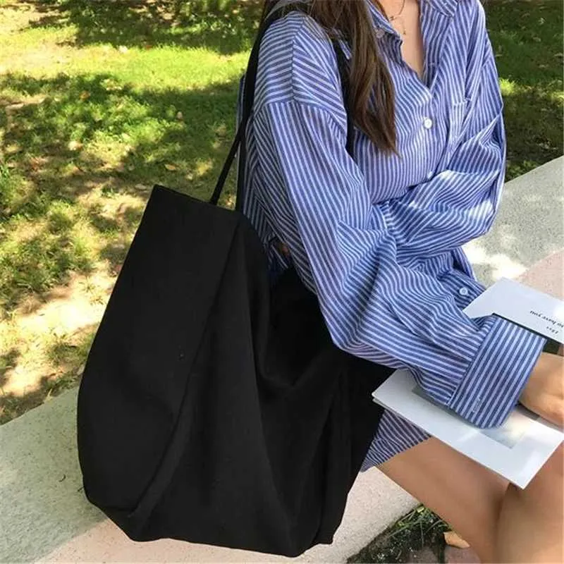 Einfache Canvas Damen Große Kapazität Griff Einfarbig Schultertasche Designer Shopping Handtasche Wiederverwendbare Mädchen TotesC241031_voghion.com