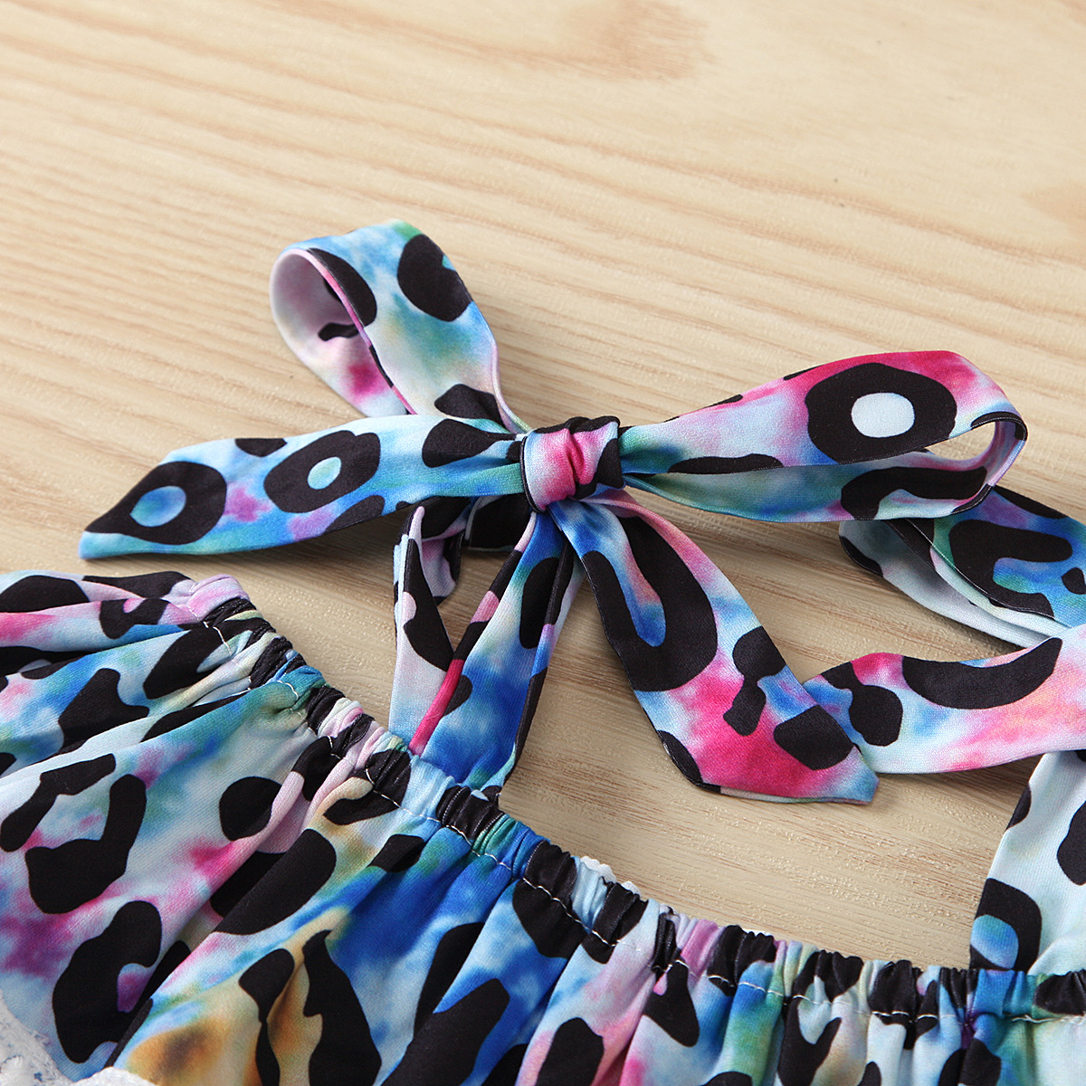 Mother&Kids Summer girls tie-dyed leopard print jumpsuit shorts_voghion.com