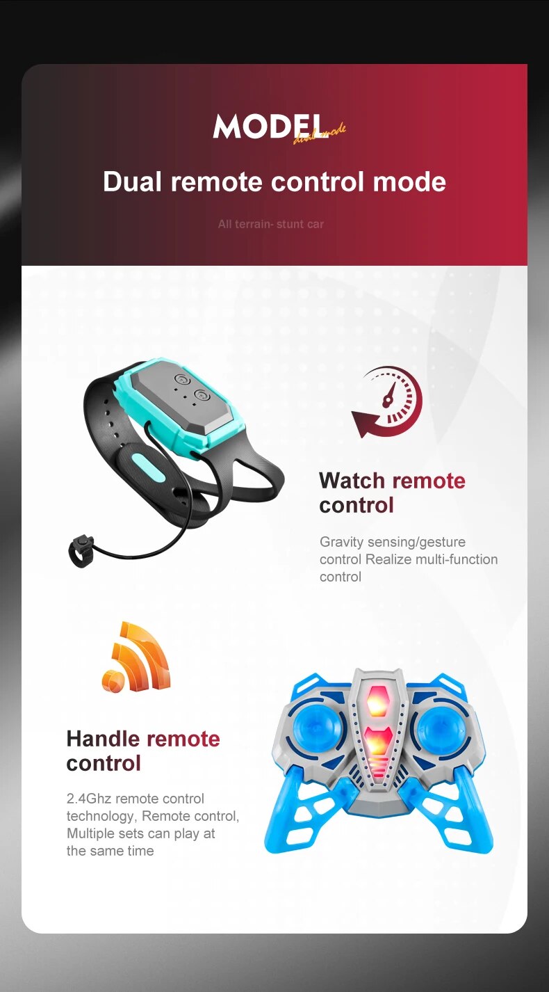 Coche acrobático Top Stunt Car 2.4G con control remoto, reloj RC con sensor de gestos, rotación LED, regalo electrónico para niños._voghion.com