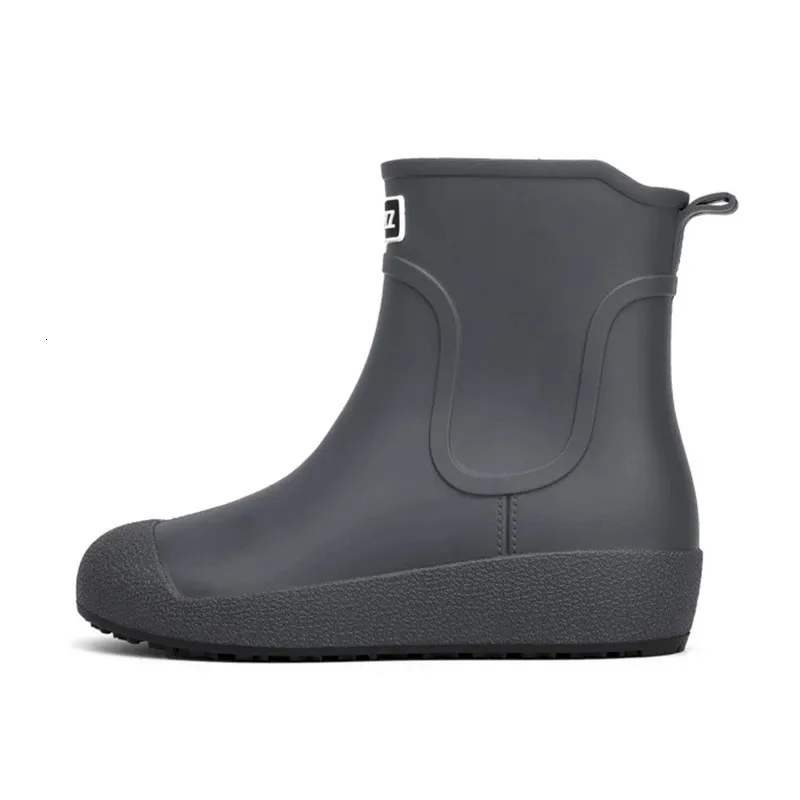 Solide Herrenmode Regenstiefel Gummi Casual Ankle Bootie Rutschfeste Watschuhe für Damen Warme Regenschuhe zum Spazierengehen auf der Straße 2_voghion.com