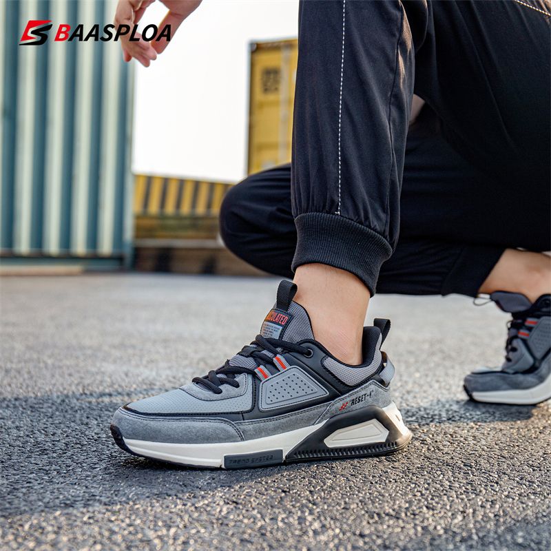 Baasploa Men Sport Leather Casual Fashion Waterproof Lightweight Sneakers Non-slip Walking Shoes Male Sneaker_voghion.com