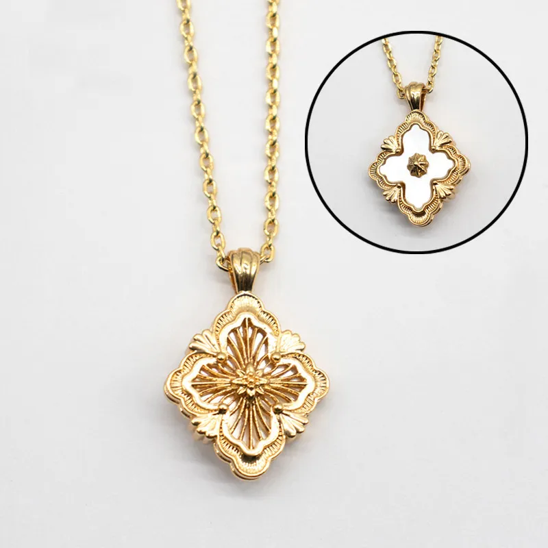 Collane con ciondolo a forma di trifoglio del marchio italiano per le donne, collana girocollo in smalto dorato vintage retrò, a doppio lato, per feste_voghion.com