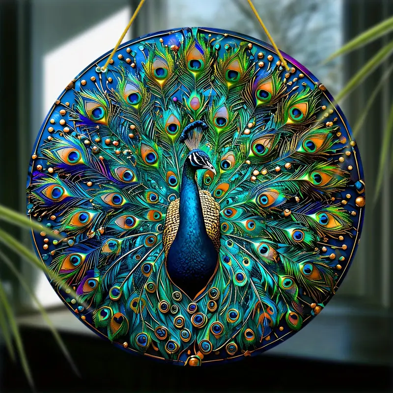 8" Peacock Suncatcher - Double-sided Acrylic Round. Perfect For Window/wall/garden Decor. Ideal Housewarming/holiday Gift & Diwali Decoration._voghion.com