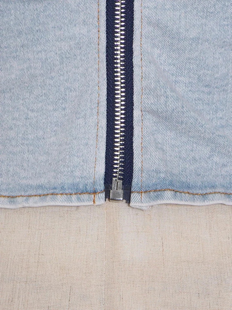 Abbigliamento da donna alla moda, senza maniche, casual, elasticizzato, in denim, due pezzi_voghion.com
