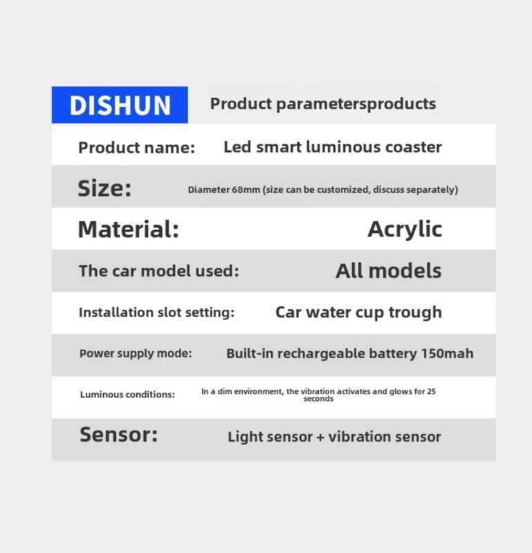 Tappetino luminoso per acqua a LED per auto Il modello può essere modificato con luce ambientale per slot per tazze per auto in acrilico Diametro 68 mm Sette_voghion.com