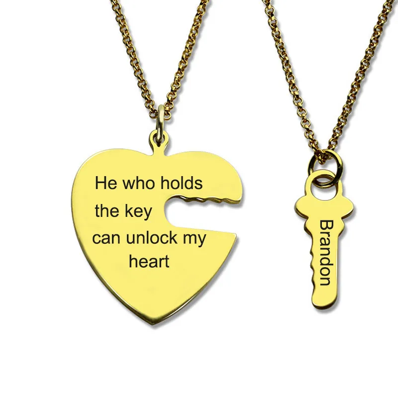 Collane con ciondolo Gioielli color oro da donna Collana personalizzata Cuore e chiave Lucchetto Kolye Sospensioni Catena Ciondoli abbinati_voghion.com