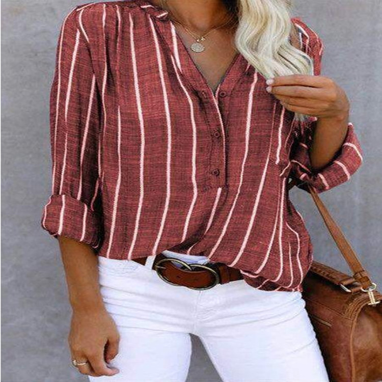 Camicia a righe stampata alla moda semplice da donna_voghion.com