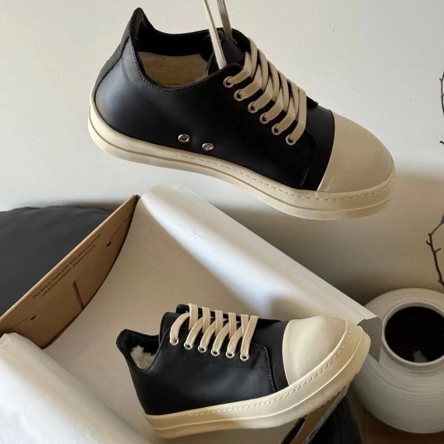 RO Super Beliebte Schnürsenkel Paar Canva Schuh 25 Neue Echtes Leder Runde Spitze Spitze Dicke Sohle Casual Veratile
