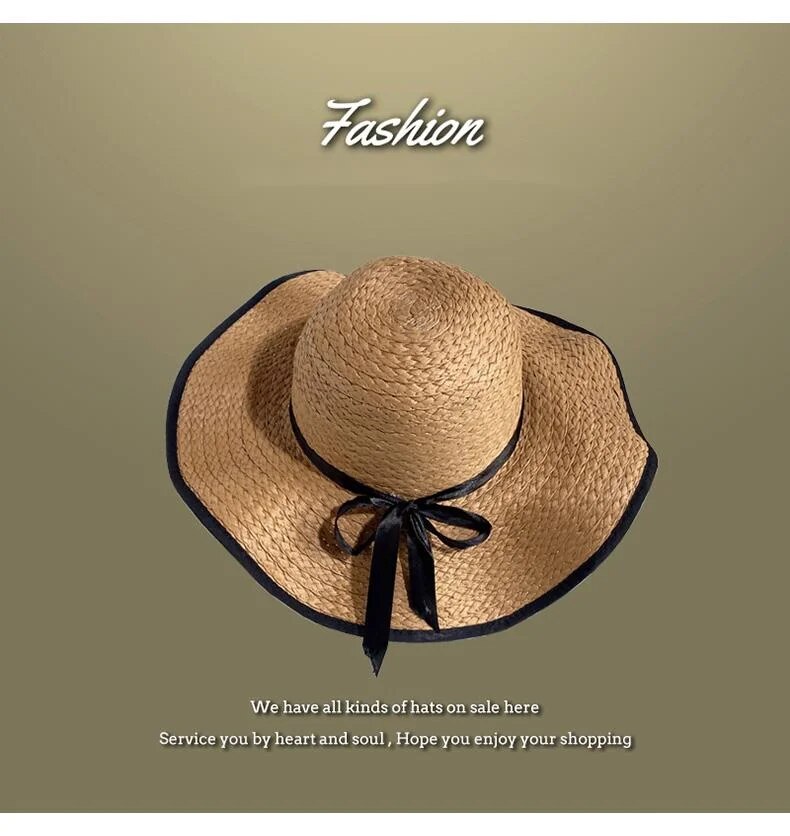 Lafite da donna, cappello da pescatore estivo con protezione solare flat top, foto da spiaggia, cappello in paglia intrecciata_voghion.com