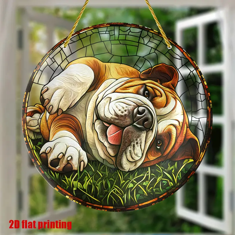 Ηλιοσυλλέκτης Bulldog 8x8 ιντσών - Ακρυλικό διακοσμητικό τοίχου με θέμα τα κατοικίδια, κρεμαστό για παράθυρο και βεράντα - Μοναδικό δώρο για λάτρεις σκύλων και εγκαίνια σπιτιού_voghion.com